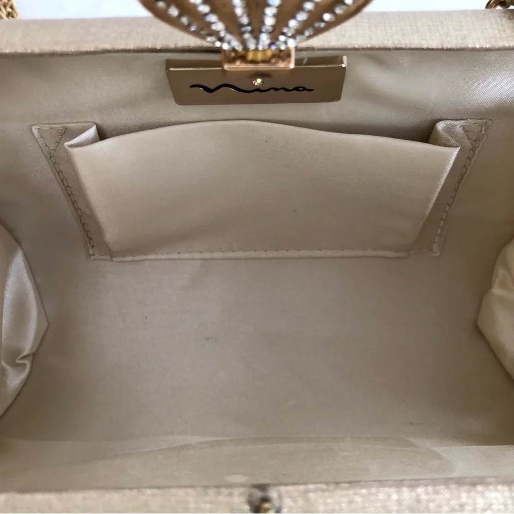 Nina Shell embellished Mina Gold Clutch Crossbody Bag - Picture 6 of 9